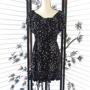 Black/White Sparrow Print Off Shoulder Mini Dress